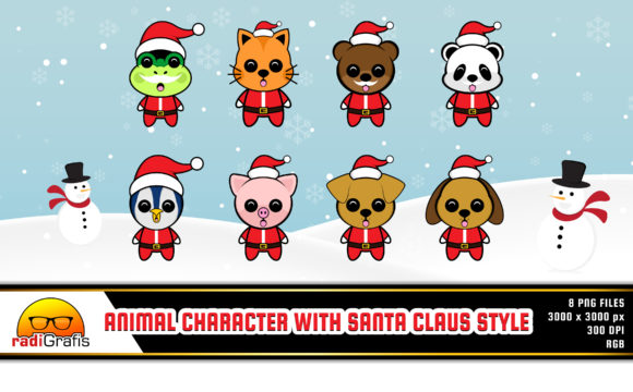 Animal Character with Santa Claus Style: Festive Design Assets