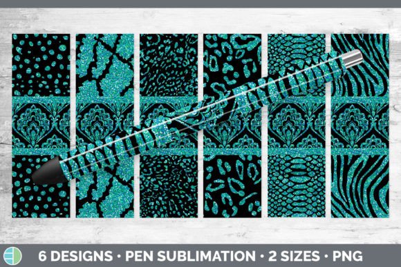 Teal Damask Pen Wraps: A Glittering Design Asset