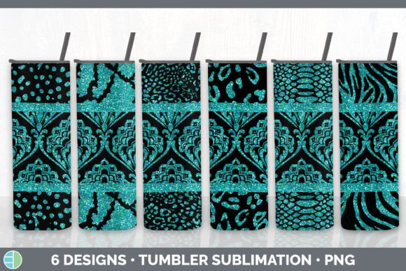 Teal Damask Tumbler | Glitter Animal Pri: A Bold Design Asset