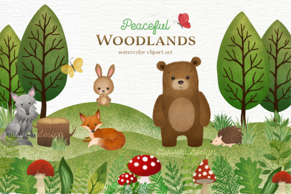 Woodlands Animal Watercolor Cliparts: Whimsical Forest Friends